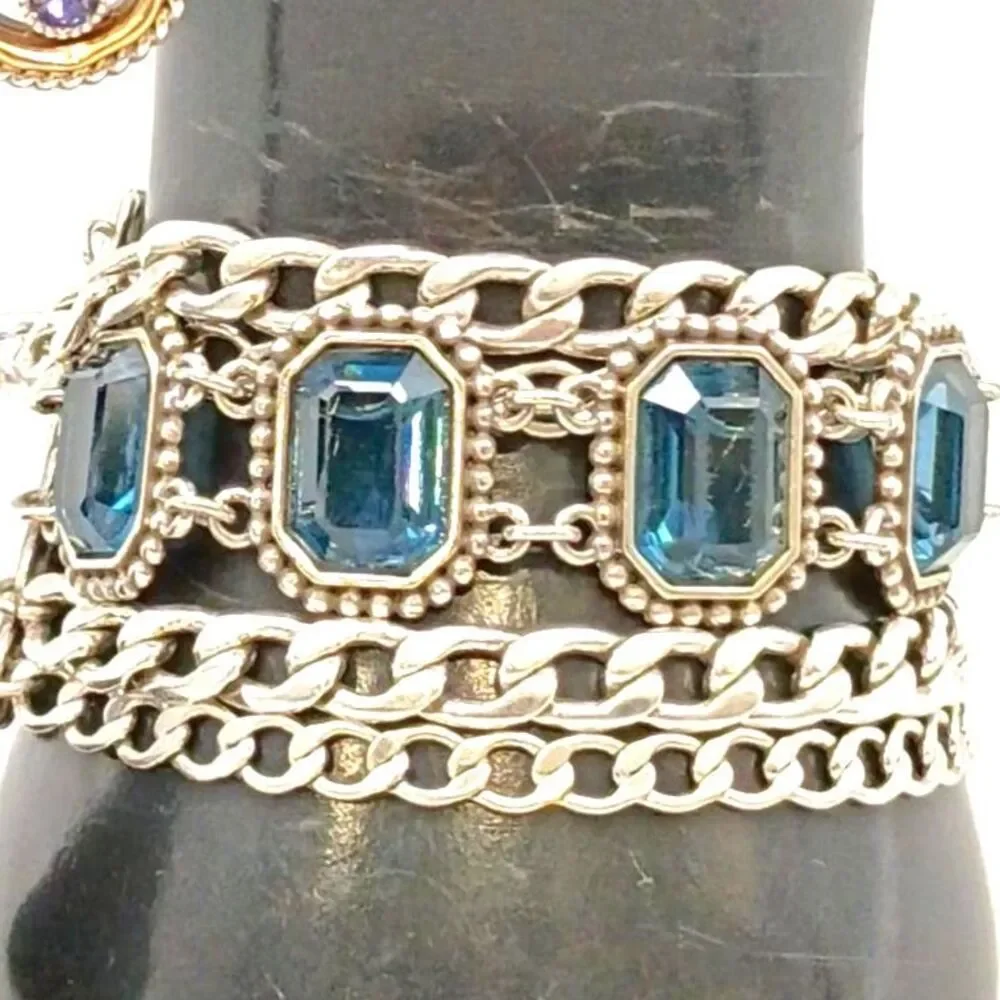 Brighton Le Ritz Crystal Bracelet Blue Bezel Multi-Chain Silver